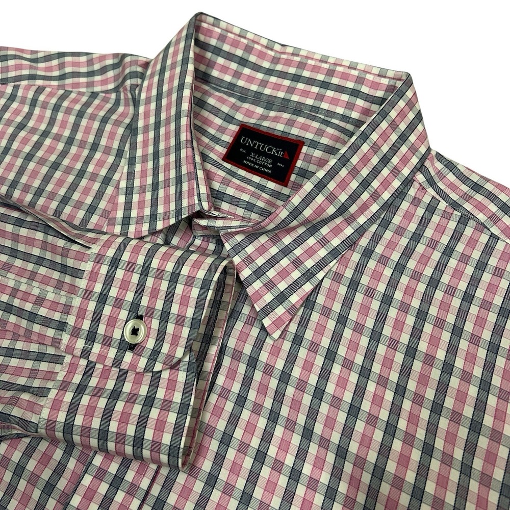 UNTUCKit Shirt Mens XL Regular Fit Plaid Button‎ Up Pio Cesare Cotton Pink Blue